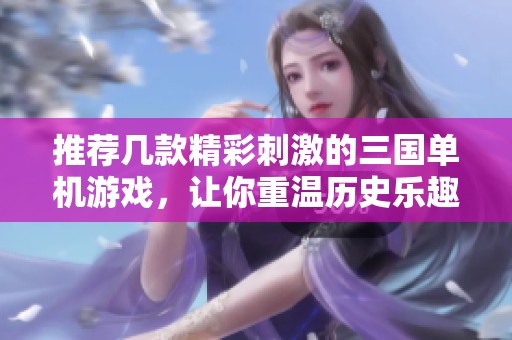 推荐几款精彩刺激的三国单机游戏，让你重温历史乐趣