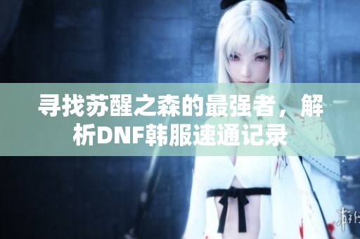 寻找苏醒之森的最强者，解析DNF韩服速通记录
