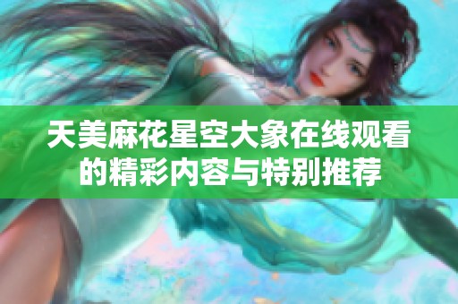 天美麻花星空大象在线观看的精彩内容与特别推荐